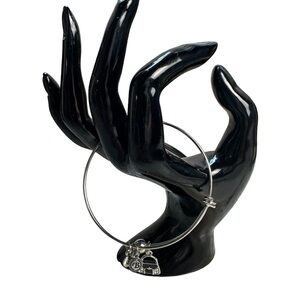 Brighton Silver Bangle Charm Bracelet w Black Enamel Purse Charm